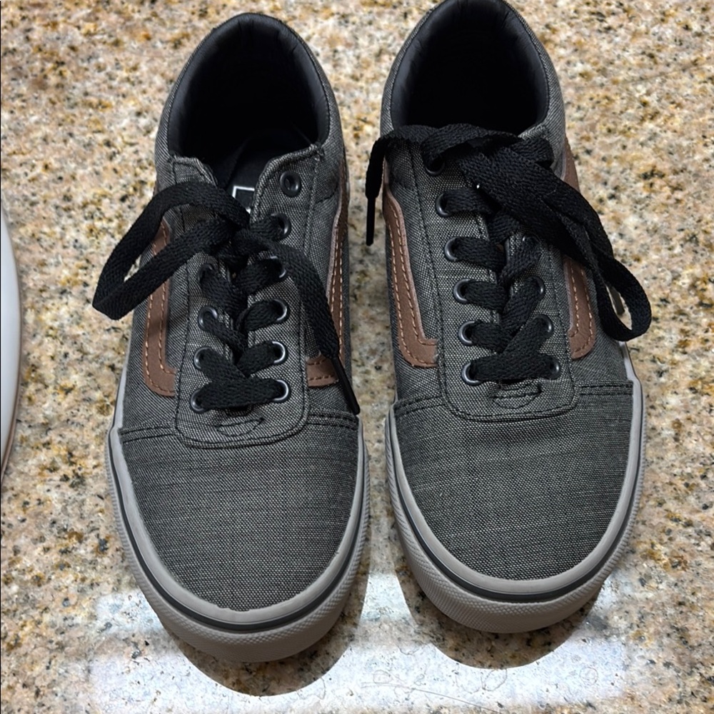 Little boy’s Vans Gray and Brown Sneakers Classic Skate Style